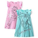 HoneyHap Disney Cotton Knit Frill Sleeves Nighties with Disney Princess Graphics Pack of 2 - Multicolour