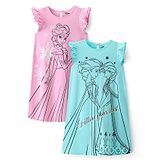 HoneyHap Disney Cotton Knit Frill Sleeves Nighties with Disney Princess Graphics Pack of 2 - Multicolour