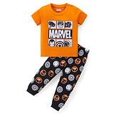 Babyhug Marvel Cotton Knit Half Sleeves Night Suit With Avengers Graphics - Orange