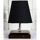 Devansh Cotton Square Brown Wood Table Lamp - Black