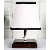 Devansh Cotton Square Brown Wood Table Lamp - White And Black