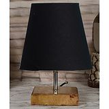 Devansh Cotton Square Natural Wood Table Lamp - Black