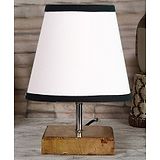 Devansh Cotton Square Natural Wood Table Lamp - White And Black