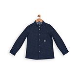 One Friday Full Sleeves Dot Printed Denim Shirt - Navy Blue