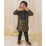 Tiber Taber Full Sleeves Foil Striped Kurta With Pyjama Set - Black