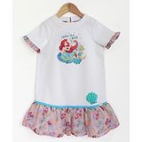 One Friday Little Mermaid Featuring Half Sleeves Ariel Printed Cotton Dress  - White