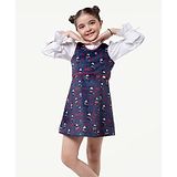 One Friday Mickey & Friends Featuring  Minnie Printed Dress With Full Sleeves Solid Top - Navy Blue