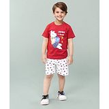 TOONYPORT Cotton Half Sleeves Good Vibes Printed Tee & Shorts Set - Red