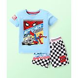 Babyhug Marvel Cotton Knit Half Sleeves T-Shirt & Shorts Set With Front & Back Spiderman Graphics - Blue