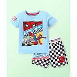 Babyhug Marvel Cotton Knit Half Sleeves T-Shirt & Shorts Set With Front & Back Spiderman Graphics - Blue