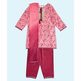 Akkriti by Pantaloons Three Fourth Sleeves Floral Printed Cotton Kurta Pant Set With Dupatta - Pink