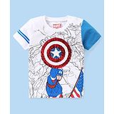 Babyhug Marvel Cotton Half Sleeves T-Shirt With Front & Back Captain America Graphics and Sequins Detailing - White