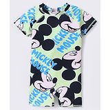 Babyhug Disney Raglan Sleeves Legged Swimsuit With Mickey Mouse Graphics - Green