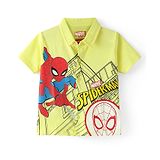 Babyhug Marvel Cotton Knit Half Sleeve Regular Collar Shirt With Spiderman Graphics - Green