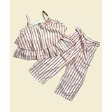 Bella Moda Sleeveless Bow Applique & Striped Top With Coordinating Pant - White