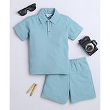 Taffykids Half Sleeves Solid Polo Tee & Shorts Set - Mint