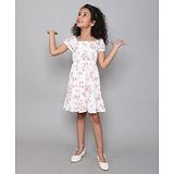 Taffykids Half Sleeves Floral Printed Fit & Flared Dress - White