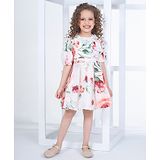 Peppermint Half Sleeves Floral Printed & Bow Applique Dress - White