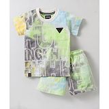 Noddy Lycra Half Sleeves Typography Printed Coordinating Tee & Shorts Set - Green