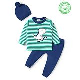 Babyhug Cotton Knit Full  Sleeves Sweater Set with Cap Dino Design - Mint Green & Navy Blue