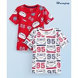 HoneyHap Disney Cotton Knit Half Sleeves T-Shirts with Cars Graphics Pack of 2 - Multicolour