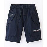 Ruff Cotton Woven Knee Length Jamaican with Text Print - Navy Blue