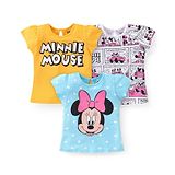 Babyhug Disney Cotton Knit Cap Sleeves Tops with Minnie Mouse Graphics Pack Of 3 - Multicolour