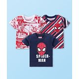 Babyhug Marvel Cotton Knit Half Sleeves T-shirt With Spiderman Graphics Pack of 3 - Red & Navy Blue