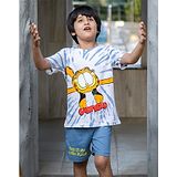 Nap Chief Cotton Garfield Featuring Half Sleeves Character Printed Tee & Shorts Set - Coronet Blue