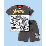 Babyhug Marvel Cotton Knit Half Sleeves T-Shirt & Shorts Set With Avengers Graphics - Black