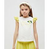 One Friday Frill Sleeves Brand Name Text Printed Top - Off White