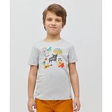 One Friday Half Sleeves Holiday Theme Printed Cotton  T-Shirt - Grey