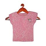 Tiny Girl Short Sleeves Floral Applique & Sequins Embellished Top - Pink