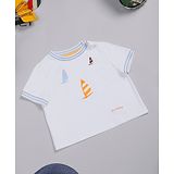 One Friday Half Sleeves Boat Embroidered T-Shirt - White