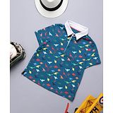 One Friday Cotton Half Sleeves Dinosaur Printed T-Shirt - Blue