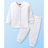 Babyhug Cotton Full Sleeves Thermal Vest and Pant Set Solid - Off White