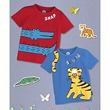 Nauti Nati Pack Of 2 Half Sleeves Animals Printed Tees - Red & Blue