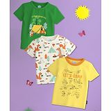 Nauti Nati Pack Of 3 Half Sleeves Camping Theme & Animals Printed Tees - Green, Cream & Yellow