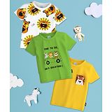 Nauti Nati Pack Of 3 Half Sleeves Animals Printed Tee - Green, White & Yellow