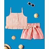 Nauti Nati Cotton Sleeveless Checked Top & Solid Shorts Set - Peach