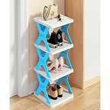 House of Quirk 4 Tier Collapsible Shoes StandShoe Tower Rack Suit for Small Spaces Easy Assembly & Stable in StructureCorner Storage Cabinet for Saving Space  - Blue Plastic