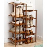 House of Quirk Vertical Double Row Space-Saving Sturdy Shoe OrganizerNarrow Entryway Shoe Organizer for Home Dorm Living RoomBamboo Free Standing  - 10 Tier