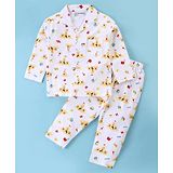 Little Darlings Cotton Knit Full Sleeves Night Suit With Sand Castle Print - Off White