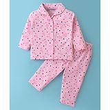 Little Darlings Cotton Knit Full Sleeves Night Suit With Bunny & Floral Print -  Pink