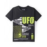 Pine Kids Cotton Knit Half Sleeves T-Shirt with UFO  Print - Black