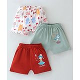 OHMS Single Jersey Knit Knee Length Shorts With Space Theme Print Pack of 3 - White Mint & Red