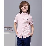 One Friday Cotton Half Sleeves Placement Embroidered Shirt - Pink