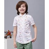 One Friday Half Sleeves Fun Doodle Printed Cotton Shirt - Off White