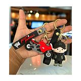 WISHKEY Bike and Cartoon Boy Themed Keychain with Sticky Hooks, Accessories Keyrings with Hand strap for Bag pack, Purse, Cute Silicone Keyrings for Kids and Adults, (Pack of 2, Assorted)