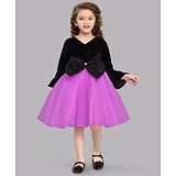 PinkChick Full Sleeves Bow Detailed Velvet Dress - Black And Purple